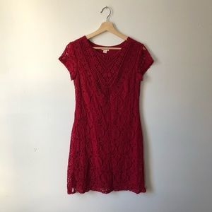 Red lace and crochet shift dress